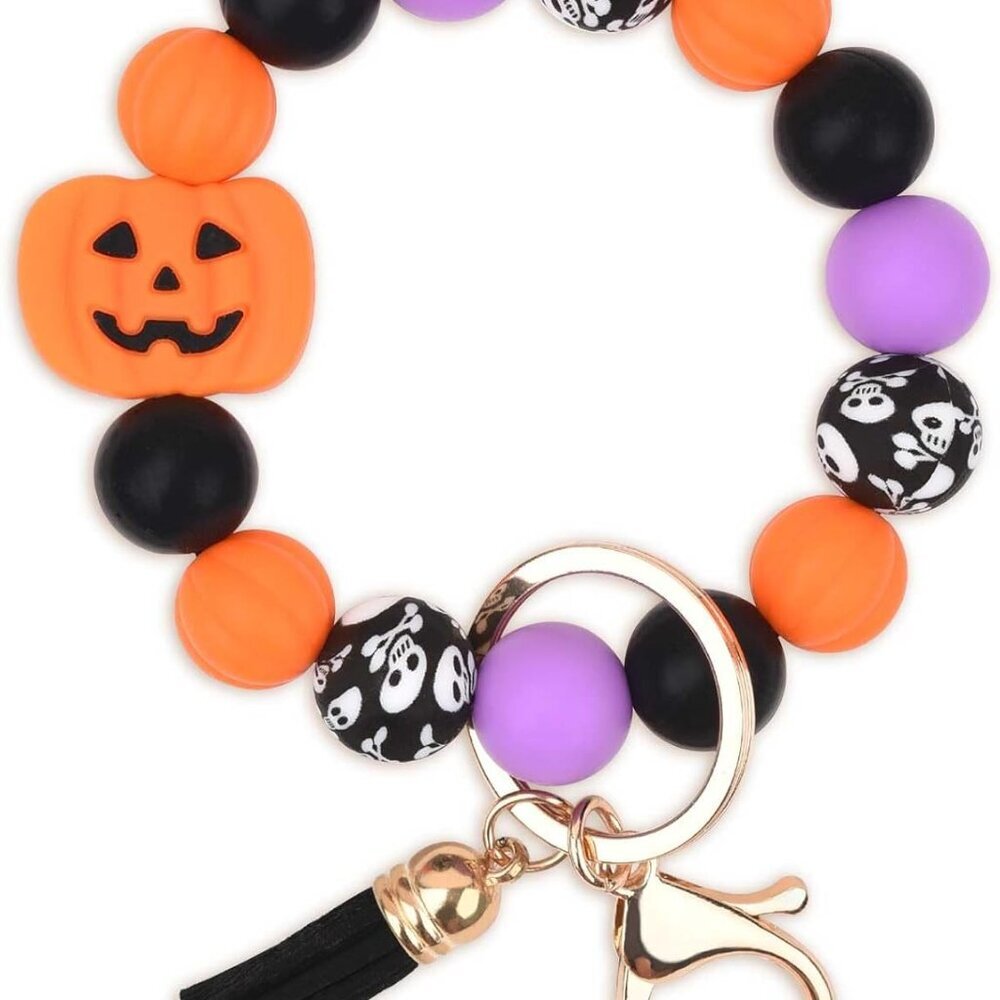 Silicone Beaded Keychain Wristlet Key Ring Bracelet Cute Car Key Chain Holder fo